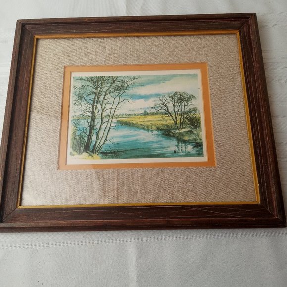 Vintage River Marsh Landscape Scene by Alex Secher Framed by Design Arts #2823 - Picture 1 of 6